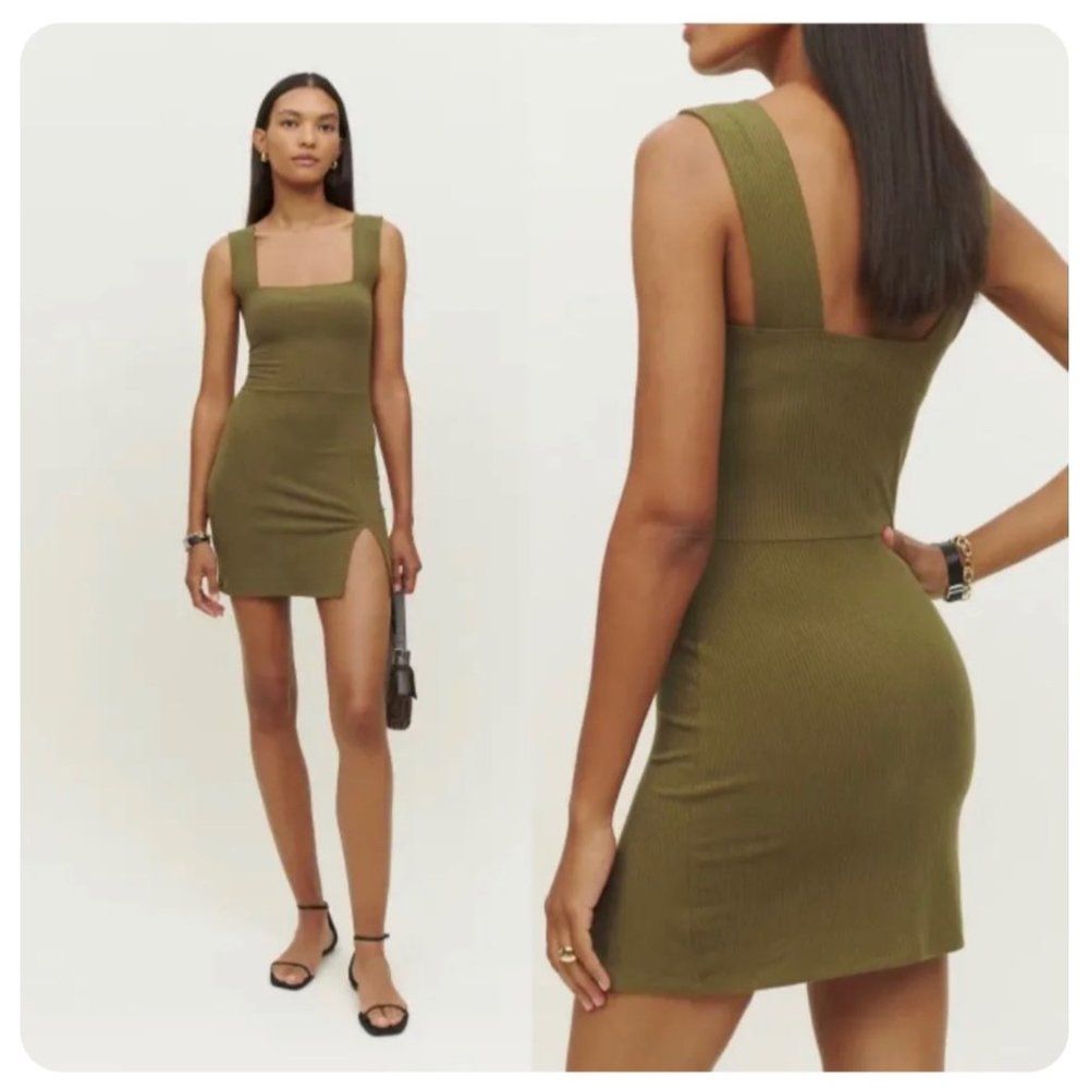 Reformation Laurena Knit Dress in Dark Olive L NWT